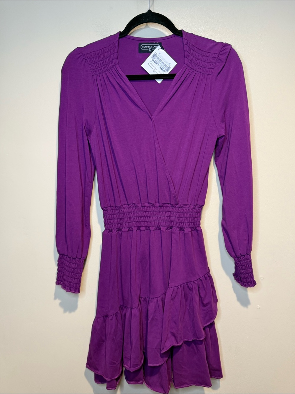 Duffield Lane Vivienne purple smocked long sleeve dress